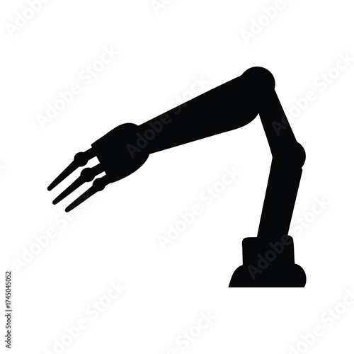 Industrial Robot Arm Symbolizing Automation and Technological Advancement in Black Silhouette