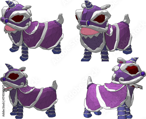 Chinese culture lion dance mythological animal design vector illustration sketch 