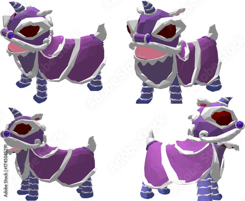 Chinese culture lion dance mythological animal design vector illustration sketch