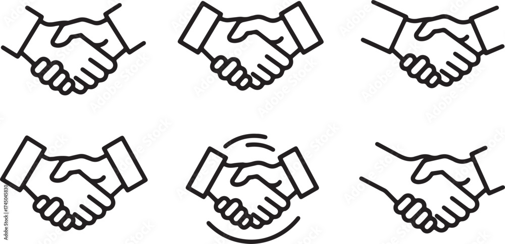 Fototapeta premium Handshake Icons – Agreement and Partnership Line Vector Set