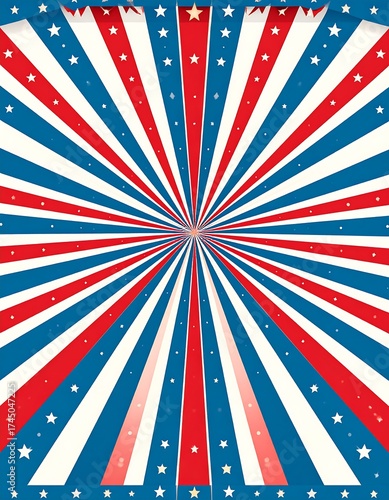 Patriotic Retro Design With Red, White, and Blue Radial Burst