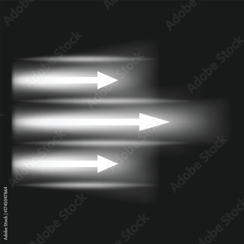 Air flow, white straight arrows showing wind direction of air movement, vector normal stream from an air conditioner