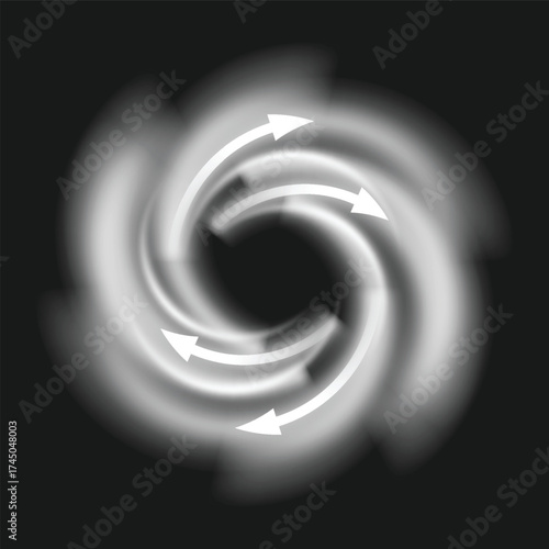 Circular airflow with white arrows indicating direction, swirl, wind, energy, and circulation.