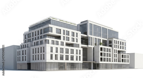 Wallpaper Mural Contemporary multistory building with a modern design, featuring clean lines and large windows, isolated on white background Torontodigital.ca