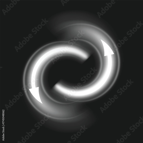 Air flow, white arrows showing wind direction of swirl air movement, vector stream round circulation arrows in motion