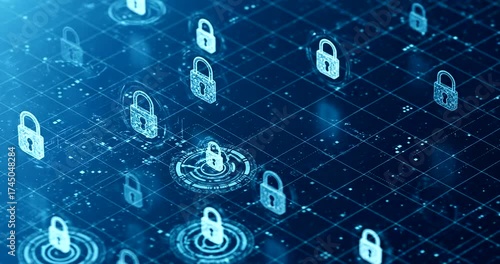 Digital security concept featuring padlocks on a grid background, symbolizing data protection