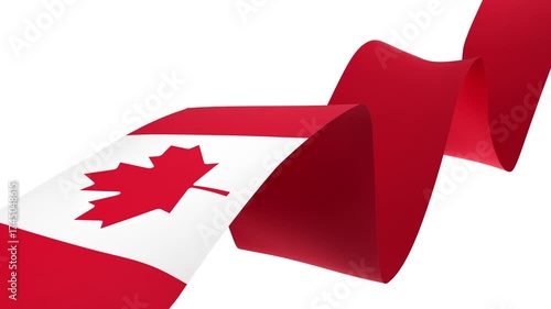 Waving Canada Flag Ribbon on White Background with Alpha