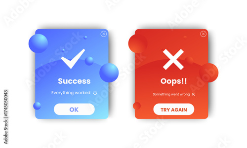 Notification flash message success and failure pop up for ui ux elements. vector