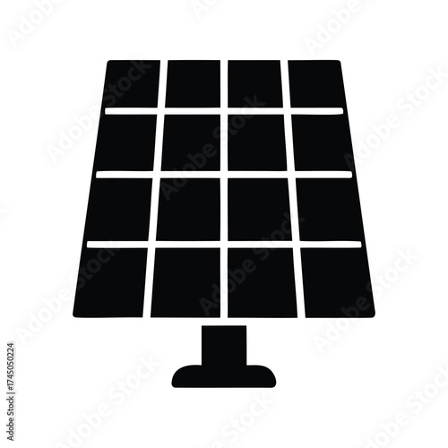 Black silhouette of a solar panel representing renewable energy source symbol