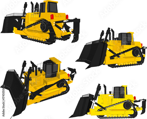 Massive Yellow Crawler Bulldozer with Heavy Duty Steel Tracks, Large Angled Blade and Rear Ripper Attachment for Mining, Quarrying, Road Construction and Industrial Earthmoving Projects