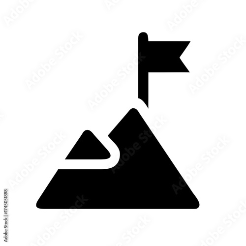 Vector art of flag on mountain peak icon