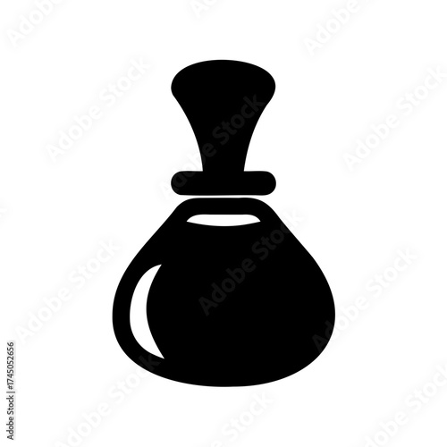 Black silhouette illustration of a potion bottle or perfume bottle with stopper