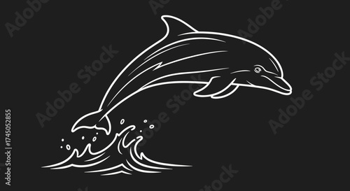Elegant line art of a dolphin jumping from the water.