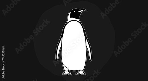 Elegant penguin stands tall against a dark background.