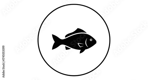 Fish Icon in Circle Aquatic Symbol.