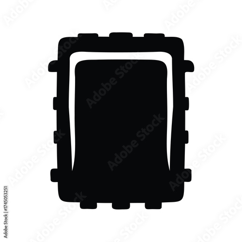 Black industrial component with rectangular inner space and structural outer supports