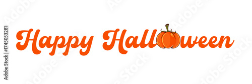 happy halloween retro groovy aesthetic sticker design isolated on white background. Happy halloween text motto sticker, tag, retro label, banner, ribbon, label png with quote. Halloween text banner