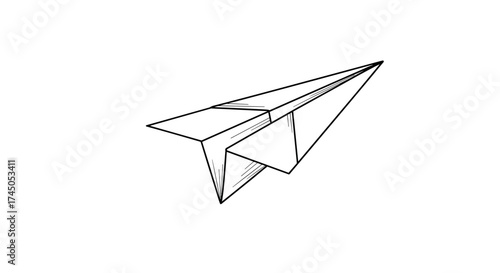 Handdrawn sketch of a paper airplane simple and elegant design ready for flight symbolizing freedom and communication.