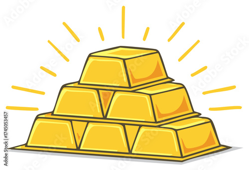 Stylized Shining Gold Bars Stacked Treasure Illustration