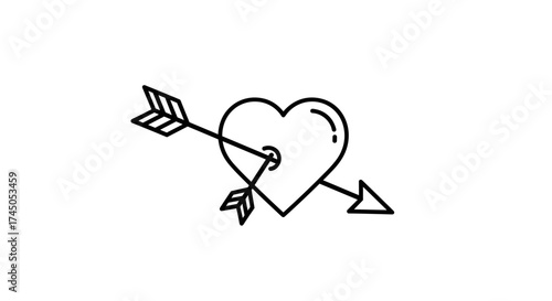 Heart Pierced by Cupids Arrow Line Art Icon.