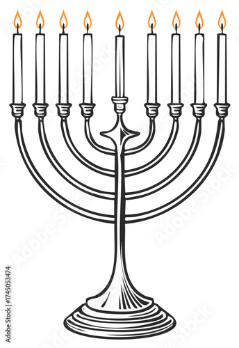 Traditional Hanukkah menorah with nine lit candles celebrating the Jewish Festival of Lights