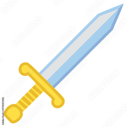 Simple Graphic Illustration of a Sword with a Gold Handle and Silver Blade