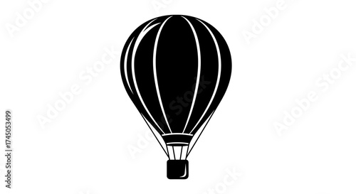 Hot air balloon isolated on white background black and white vector illustration.