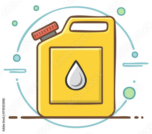 Yellow gas can with water droplet illustration