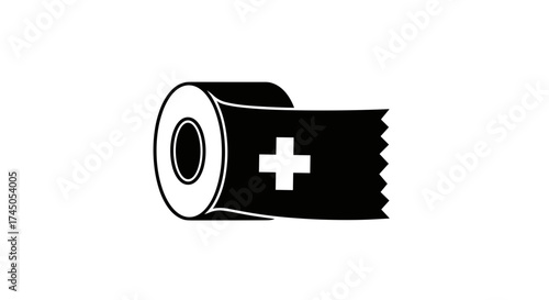 Medical adhesive tape roll with white cross symbol for first aid.