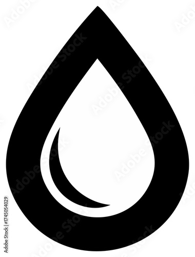 Minimalist black water drop icon with glossy reflection highlight