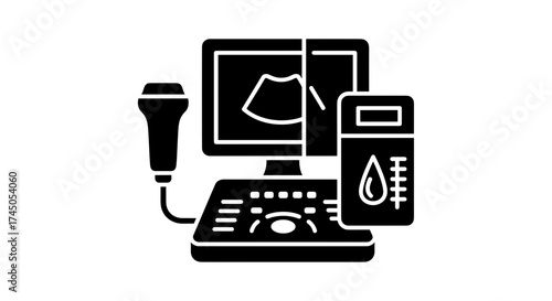 Medical Ultrasound Machine Detailed Silhouette Depiction.