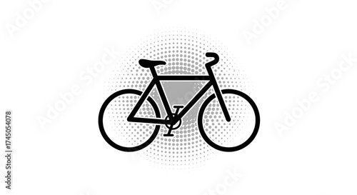 Minimalist Bicycle Icon with Halftone Dot Pattern Background.