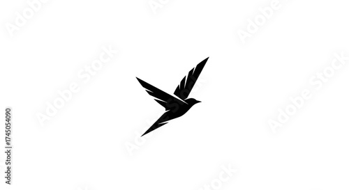 Minimalist Black Bird Silhouette Flying on White Background.
