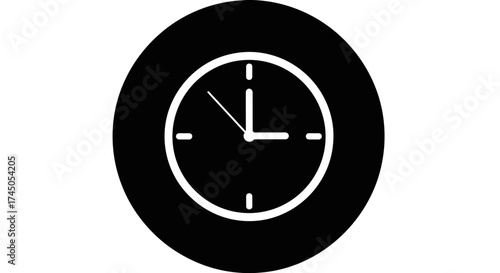 Minimalist Clock Face Icon on Black Background.