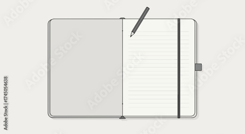 Open Notebook with Pen on a Minimalist Gray Background.