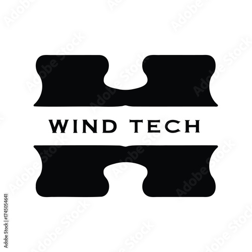 Wind Technology Symbol Design with Interlocking Shapes and Bold Lettering Logo