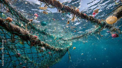 Lost Fishing Nets Underwater Ocean