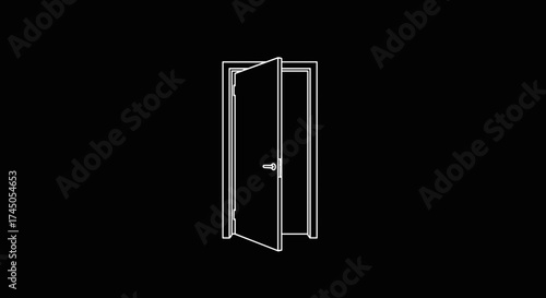 Open Doorway Silhouette on Black Background.