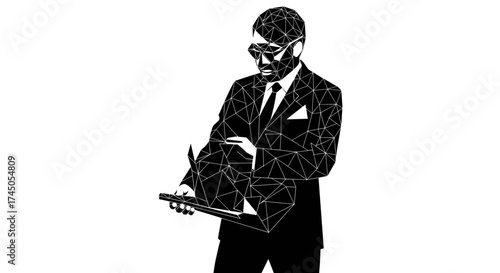 Professional man in suit focused on work.