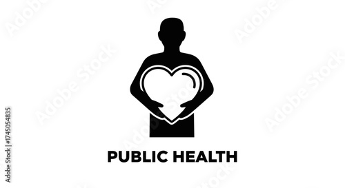 Public Health Icon with Person Holding Heart Symbol.