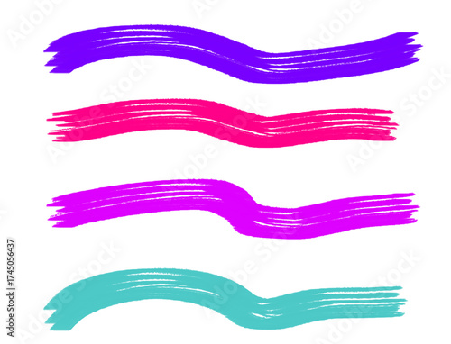 Wavy Paint Brush Strokes Vector Set Vibrant Purple, Pink, hot pink and Teal Artistic Elements Scalable SVG Graphics