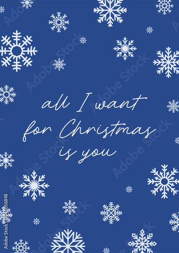 Snowflakes pattern frame and festive phrase, winter season quote, greeting ca...