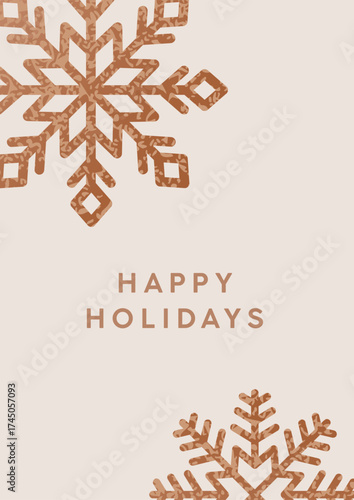 Winter holiday greeting card. Festive design with snowflake crystals and typo...
