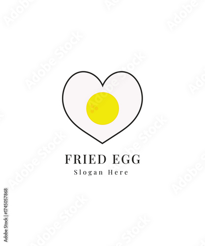 Heart Fryed eggs logo, Creative omelette illustration logo design, breakfast logo inspiration, restaurant logo design vector