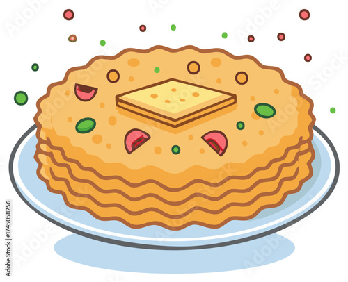 Delicious Stack of Pancakes with Butter and Colorful Sprinkles Cartoon Illustration