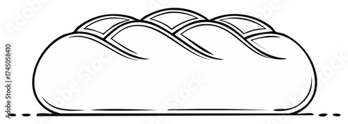 Stylized line drawing of a loaf of bread with a wavy top and dashed lines underneath