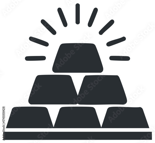 Illustrative depiction of gold bars stacked with emanating light, wealth symbol