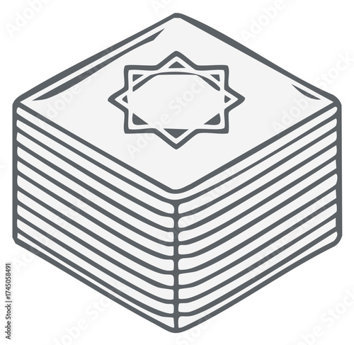 Traditional Baklava Pastry with Geometric Star Design Line Art Icon