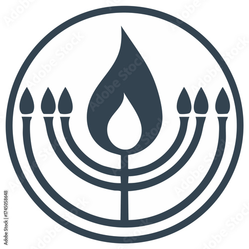 Symbol of a menorah with seven candles and a central flame representing Judaism and heritage