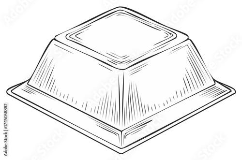 Line art illustration of a square-shaped platter or lid, perfect for food presentation and packaging.